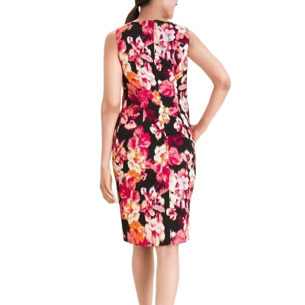 NWT CHICO'S Sleeveless Shift Ponte Dress in Black Florals  SZ 14